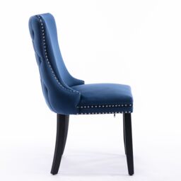 HomeTouch Sierra Set of 2 Lux Dining Chairs Velvet Tufted Wing Back Kitchen Chairs with Oak Wood Legs in Blue - Size: 2 Pack - thumbnail 8