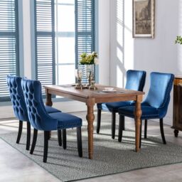 HomeTouch Sierra Set of 2 Lux Dining Chairs Velvet Tufted Wing Back Kitchen Chairs with Oak Wood Legs in Blue - Size: 2 Pack - thumbnail 5