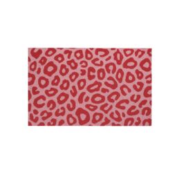 Melody Maison Pink Leopard Print Coir Door Mat in Dark Pink - Size: 100 cm diameter