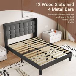 Dprodo Bed Frame with Linen Upholstered Tufted Headboard in Grey - Size: King - thumbnail 9