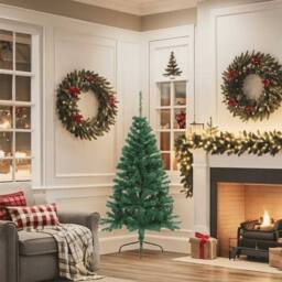 Berkfield Home Artificial Half Christmas Tree with Stand Green 150 cm PVC - thumbnail 1