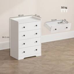HOMCOM 4 Drawer Chest of Drawers, Storage Cabinet, White Wood Effect - thumbnail 3