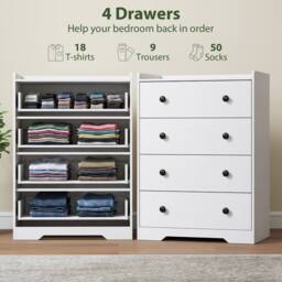 HOMCOM 4 Drawer Chest of Drawers, Storage Cabinet, White Wood Effect - thumbnail 4
