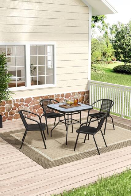 Living and Home Square Garden Tempered Glass Table with 4 PE Rattan Chairs in Grey - image 1