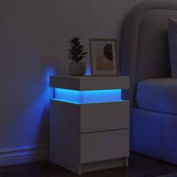Berkfield Home Beautiful Bedside Cabinet with LED Lights White 35x39x55 cm - Size: 35 x 39 x 55 cm - thumbnail 4