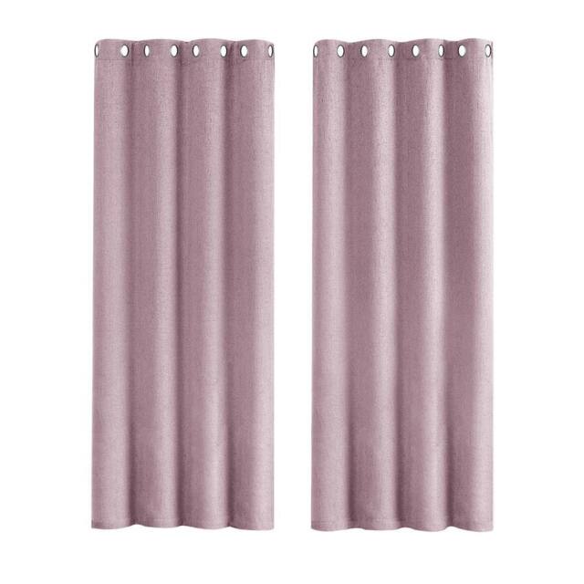 Happy Homewares Modern Textured Linen Fabric Lined Blackout Eyelet Curtains - Pair in Lilac - Size: 120 cm width x 160 cm drop - image 1