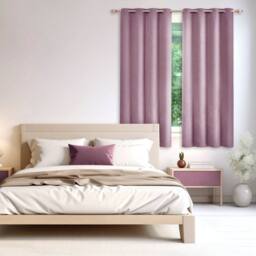 Happy Homewares Modern Textured Linen Fabric Lined Blackout Eyelet Curtains - Pair in Lilac - Size: 120 cm width x 160 cm drop - thumbnail 6
