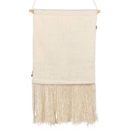 Wyld and Coco Handwoven Cotton Wall Hanging Beige Tassels Vertical Boho Wall Art - thumbnail 3
