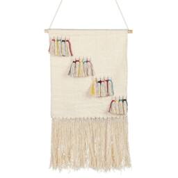 Wyld and Coco Handwoven Cotton Wall Hanging Beige Tassels Vertical Boho Wall Art - thumbnail 2