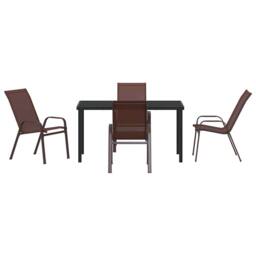 Berkfield Home Modern 5 Piece Garden Dining Set Brown Textilene & Steel - thumbnail 7