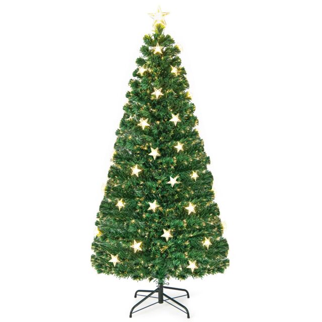 Gymax 6FT Fiber Optic Christmas Tree 230Tips Xmas Tree 30 Star Lights 8 Lighting Modes in Green - image 1