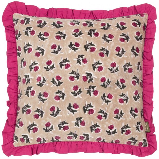 Paoletti Kemble Floral 100% Cotton Frilled Cushion in Dark Pink - Size: 45 cm x 45 cm - image 1
