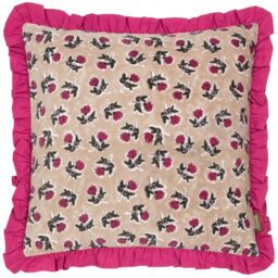 Paoletti Kemble Floral 100% Cotton Frilled Cushion in Dark Pink - Size: 45 cm x 45 cm - thumbnail 1