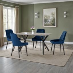 Seconique Athens Rectangular Concrete Effect Dining Set with Avery Chairs in Blue