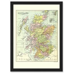 Artery8 Map Bartholemew Scotland Counties UK Artwork Framed Wall Art Print A4 in Black - thumbnail 1