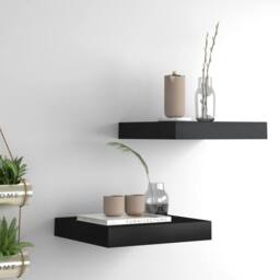 Berkfield Home Durable Floating Wall Shelves 2 pcs Black 23x23.5x3.8 cm MDF - thumbnail 2