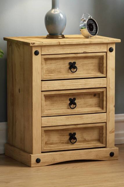 HD Designs Corona 3 Drawer Bedside Chest of Drawers Solid Wood Bedroom Furniture in Brown - image 1