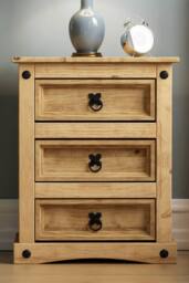 HD Designs Corona 3 Drawer Bedside Chest of Drawers Solid Wood Bedroom Furniture in Brown - thumbnail 2