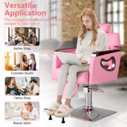 Costway Styling Salon Chair Adjustable Swivel Barber Chair in Pink - thumbnail 5