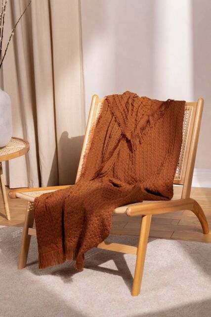 Yard Abel Fringed Waffle Textured Throw in Brown - Size: 130 cm x 180 cm - image 1