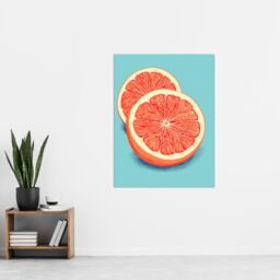 "Artery8 Wall Art Print Sliced Grapefruit Duotone Painting Vibrant Blue Orange Kitchen Artwork Poster - Size: W18"" x H24""" - thumbnail 4