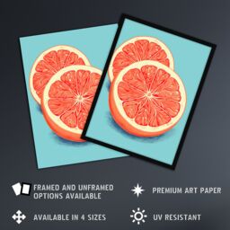 "Artery8 Wall Art Print Sliced Grapefruit Duotone Painting Vibrant Blue Orange Kitchen Artwork Poster - Size: W18"" x H24""" - thumbnail 2