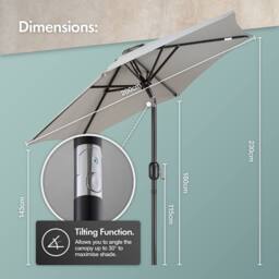 VonHaus 2M Grey Steel Garden Parasol - thumbnail 7