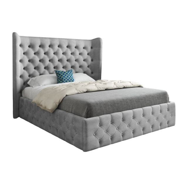 KDMD Dreamer Wide Winged Upholstered Soft Velvet Designer Bed Frame in Grey - Size: Small Single - image 1