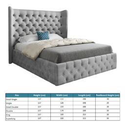 KDMD Dreamer Wide Winged Upholstered Soft Velvet Designer Bed Frame in Grey - Size: Small Single - thumbnail 5