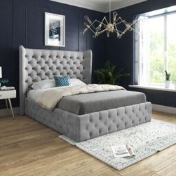 KDMD Dreamer Wide Winged Upholstered Soft Velvet Designer Bed Frame in Grey - Size: Small Single - thumbnail 2