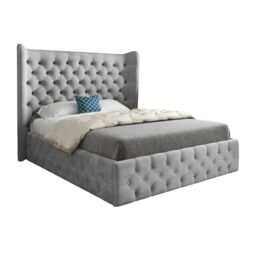 KDMD Dreamer Wide Winged Upholstered Soft Velvet Designer Bed Frame in Grey - Size: Small Single - thumbnail 1