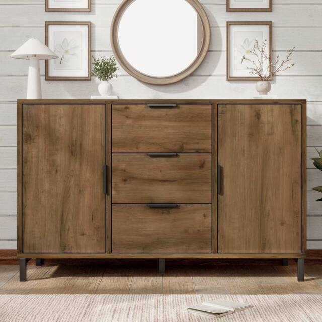 Merax Dark Oak Sideboard Cabinet with Adjustable Shelves & Drawers in Brown - image 1