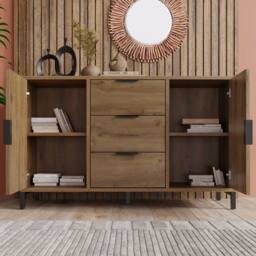 Merax Dark Oak Sideboard Cabinet with Adjustable Shelves & Drawers in Brown - thumbnail 9