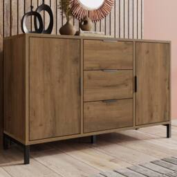 Merax Dark Oak Sideboard Cabinet with Adjustable Shelves & Drawers in Brown - thumbnail 7