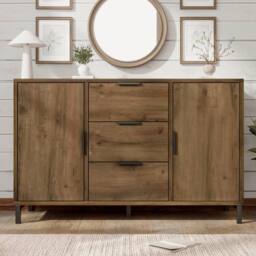 Merax Dark Oak Sideboard Cabinet with Adjustable Shelves & Drawers in Brown - thumbnail 1