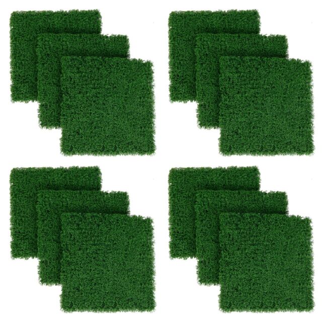 Gymax 12 PCS Artificial Grass Wall Panels Hedge Privacy Screen 50 x 50 CM in Dark Green