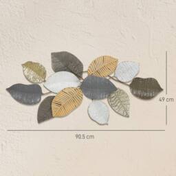 HOMCOM Modern Wall Art with Leaf Design, Metal Hanging Decoration in Tan - thumbnail 3
