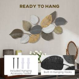 HOMCOM Modern Wall Art with Leaf Design, Metal Hanging Decoration in Tan - thumbnail 6
