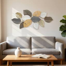 HOMCOM Modern Wall Art with Leaf Design, Metal Hanging Decoration in Tan - thumbnail 1