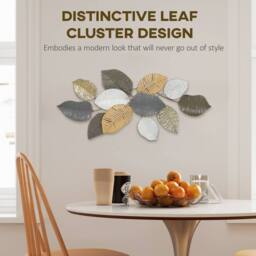 HOMCOM Modern Wall Art with Leaf Design, Metal Hanging Decoration in Tan - thumbnail 4