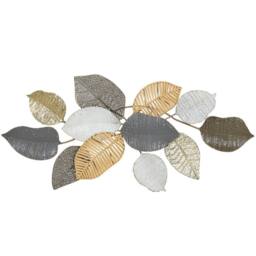 HOMCOM Modern Wall Art with Leaf Design, Metal Hanging Decoration in Tan - thumbnail 2