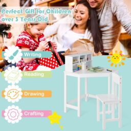 Costway Kids Corner Desk & Chair Set Children Study Table with Chair in White - thumbnail 4
