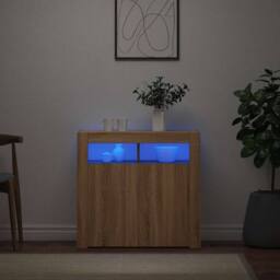 Berkfield Home Sideboard with LED Lights Sonoma Oak 80x35x75 cm in Light Tan - Size: 80 x 35 x 75 cm - thumbnail 2