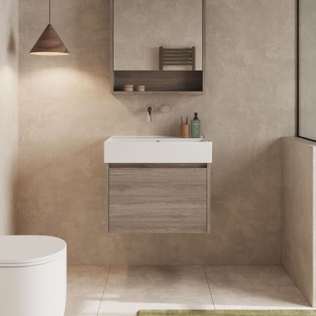 Banyetti Mino 600mm Wall Hung Vanity with Veneto 0TH Basin-Nebraska Oak in Brown - image 1