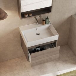 Banyetti Mino 600mm Wall Hung Vanity with Veneto 0TH Basin-Nebraska Oak in Brown - thumbnail 4