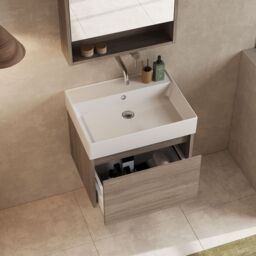 Banyetti Mino 600mm Wall Hung Vanity with Veneto 0TH Basin-Nebraska Oak in Brown - thumbnail 2