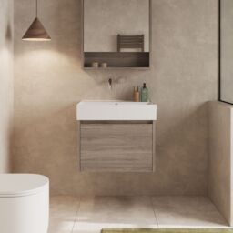 Banyetti Mino 600mm Wall Hung Vanity with Veneto 0TH Basin-Nebraska Oak in Brown - thumbnail 1