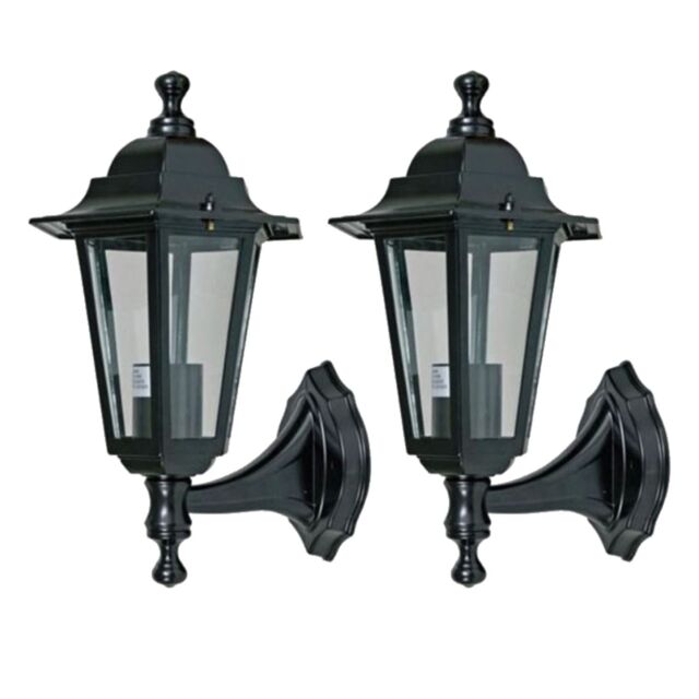 First Choice Lighting Set of 2 Cumbria - Black with Clear Six Sided IP44 Outdoor Wall Lights - image 1