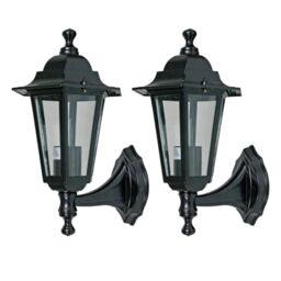First Choice Lighting Set of 2 Cumbria - Black with Clear Six Sided IP44 Outdoor Wall Lights - thumbnail 1