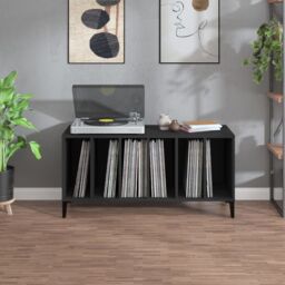 Berkfield Home Record Cabinet Black 100x38x48 cm Engineered Wood - Size: 100 x 38 x 48 cm - thumbnail 3
